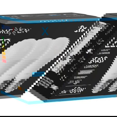 Mexen Nova 3x LED spuldze E27, A60, 8W, Auksts - 6500K, 840 lm - L100-E27-0865-01x03