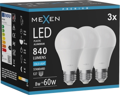 Mexen Nova 3x LED-lampa E27, A60, 8W, Kall - 6500K, 840 lm - L100-E27-0865-01x03