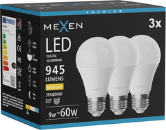 Mexen Nova 3x LED-pirn E27, A60, 9W, Soe - 3000K, 945 lm - L100-E27-0930-01x03