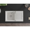 Mexen Pablo 1-bowl granite sink with drainer 752 x 436 mm, white, chrome siphon - 6510751010-20
