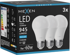 Mexen Nova 3x LED-pirn E27, A60, 9W, Külm - 6500K, 945 lm - L100-E27-0965-01x03