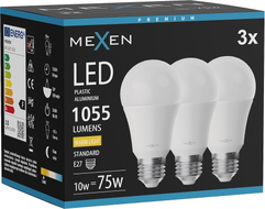 Mexen Nova 3x LED-pirn E27, A60, 10W, Soe - 3000K, 1055 lm - L100-E27-1030-01x03