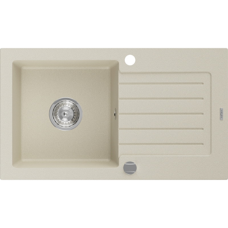 Mexen Pablo 1-bowl granite sink with drainer 752 x 436 mm, beige, chrome siphon - 6510751010-69