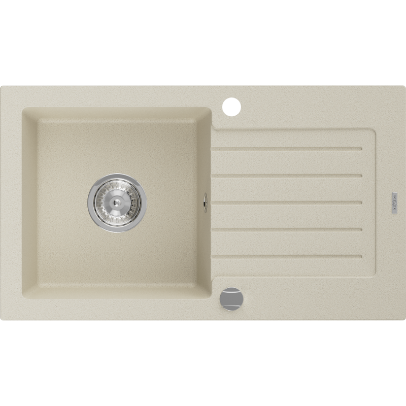 Mexen Pablo évier en granit 1 bac avec égouttoir 752 x 436 mm, beige, siphon chromé - 6510751010-69