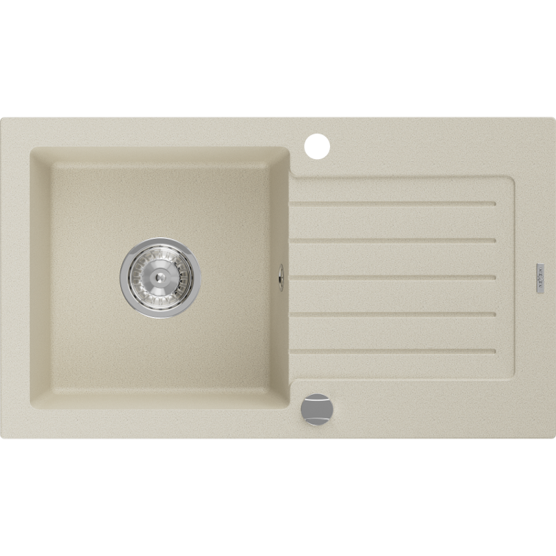 Mexen Pablo granieten spoelbak 1-kompartment met afdruiprek 752 x 436 mm, beige, sifon chroom - 6510751010-69