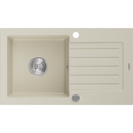 Mexen Pablo granieten spoelbak 1-kompartment met afdruiprek 752 x 436 mm, beige, sifon chroom - 6510751010-69