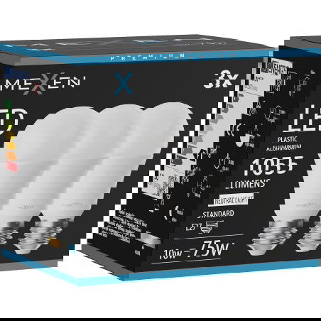 Mexen Nova 3x Lampadina LED E27, A60, 10W, Neutro - 4000K, 1055 lm - L100-E27-1040-01x03