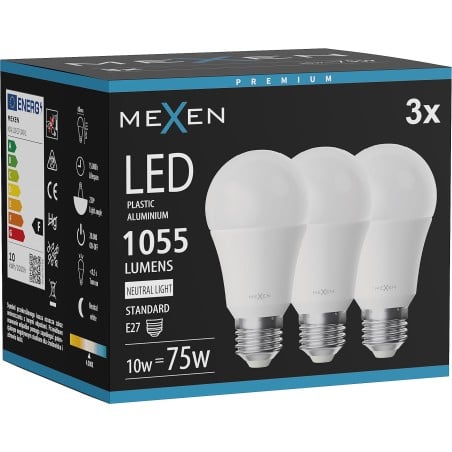 Mexen Nova 3x LED Pirn E27, A60, 10W, Neutraalne - 4000K, 1055 lm - L100-E27-1040-01x03