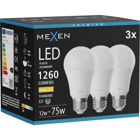 Mexen Nova 3x Bombilla LED E27, A60, 12W, Cálida - 3000K, 1260 lm - L100-E27-1230-01x03