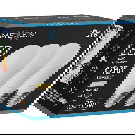 Mexen Nova 3x LED žarnica E27, A60, 12W, Topla - 3000K, 1260 lm - L100-E27-1230-01x03