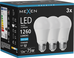 Mexen Nova 3x LED-lamp E27, A60, 12W, Külm - 6500K, 1260 lm - L100-E27-1265-01x03