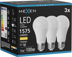 Mexen Nova 3x LED-pirn E27, A60, 15W, Soe - 3000K, 1575 lm - L100-E27-1530-01x03