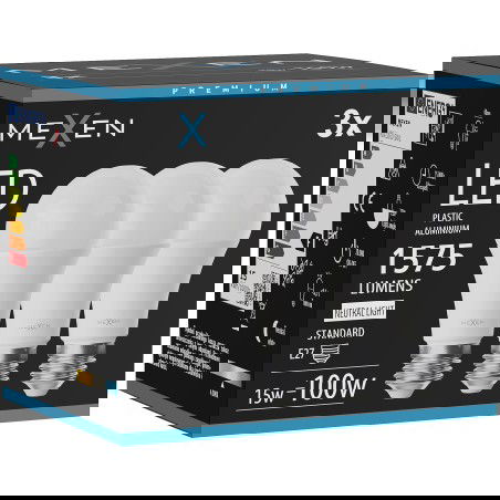 Mexen Nova 3x LED-lamppu E27, A60, 15W, Neutraali - 4000K, 1575 lm - L100-E27-1540-01x03