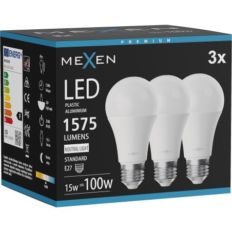Mexen Nova 3x żarówka LED E27, A60, 15W, Neutralna - 4000K, 1575 lm - L100-E27-1540-01x03