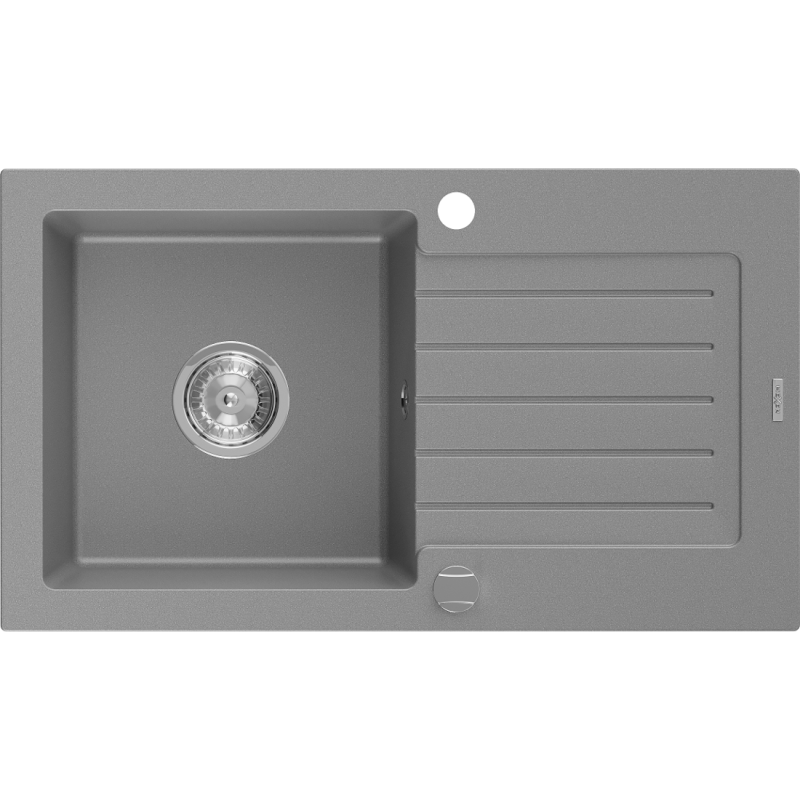 Mexen Pablo granieten spoelbak 1-kommer met afdruiprek 752 x 436 mm, grijs, sifon chroom - 6510751010-71