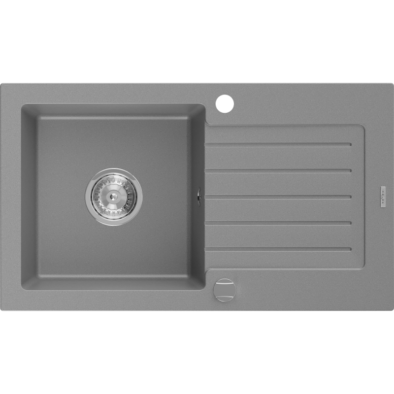 Mexen Pablo Granitspüle, 1-Kammer mit Abtropffläche 752 x 436 mm, grau, Siphon Chrom - 6510751010-71