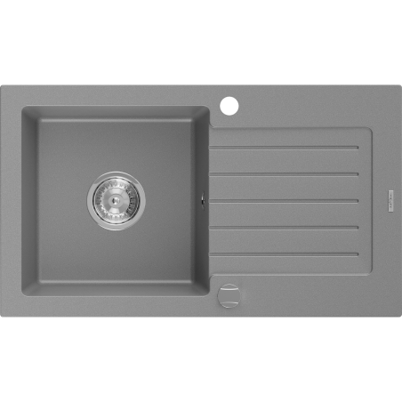 Mexen Pablo Granitspüle, 1-Kammer mit Abtropffläche 752 x 436 mm, grau, Siphon Chrom - 6510751010-71