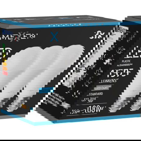 Mexen Nova 3x LED-lamp E27, A60, 15W, Koud - 6500K, 1575 lm - L100-E27-1565-01x03