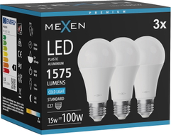 Mexen Nova 3x LED-lamp E27, A60, 15W, Külm - 6500K, 1575 lm - L100-E27-1565-01x03
