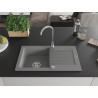 Mexen Pablo granieten spoelbak met 1 bak en afdruiprek 752 x 436 mm, grijs, sifon chroom - 6510751010-71