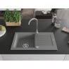 Mexen Pablo granite sink 1-bowl with drainer 752 x 436 mm, grey, chrome siphon - 6510751010-71