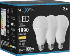 Mexen Nova 3x LED-pirn E27, A70, 18W, Soe - 3000K, 1890 lm - L100-E27-1830-01x03