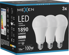 Mexen Nova 3x LED-lamp E27, A70, 18W, Neutraal - 4000K, 1890 lm - L100-E27-1840-01x03