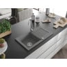 Mexen Pablo Granitspüle, 1-Kammer mit Abtropffläche 752 x 436 mm, grau, Siphon Chrom - 6510751010-71