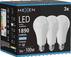Mexen Nova 3x LED-Glühbirne E27, A70, 18W, Kalt - 6500K, 1890 lm - L100-E27-1865-01x03