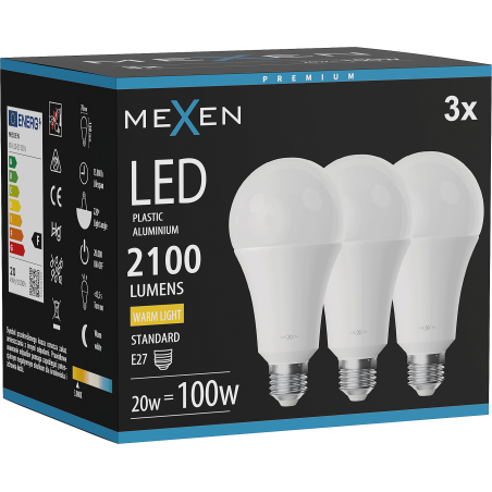 Mexen Nova 3x LED-lampa E27, A70, 20W, Varm - 3000K, 2100 lm - L100-E27-2030-01x03