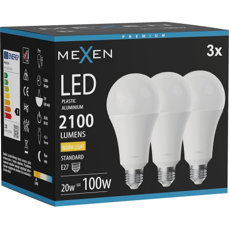Mexen Nova 3x LED pirn E27, A70, 20W, Soe - 3000K, 2100 lm - L100-E27-2030-01x03