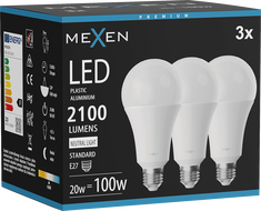 Mexen Nova 3x LED Lamp E27, A70, 20W, Neutraal - 4000K, 2100 lm - L100-E27-2040-01x03