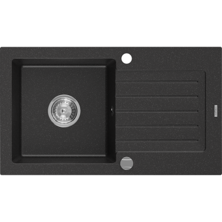 Mexen Pablo évier en granit 1 bac avec égouttoir 752 x 436 mm, noir/métallisé argent, siphon chromé - 6510751010-73