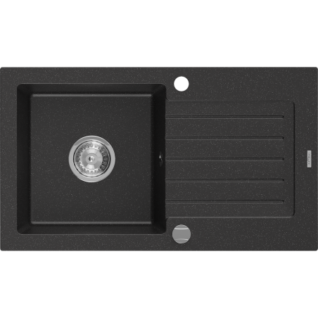 Mexen Pablo fregadero de granito de 1 cubeta con escurridor 752 x 436 mm, negro/plata metálico, sifón cromado - 6510751010-73