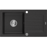 Mexen Pablo évier en granit 1 bac avec égouttoir 752 x 436 mm, noir/métallisé argent, siphon chromé - 6510751010-73