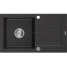 Mexen Pablo fregadero de granito de 1 cubeta con escurridor 752 x 436 mm, negro/plata metálico, sifón cromado - 6510751010-73