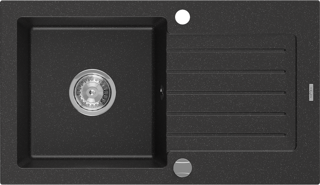 Mexen Pablo zlewozmywak granitowy 1-komorowy z ociekaczem 752 x 436 mm, czarny/srebrny metalik, syfon chrom - 6510751010-73