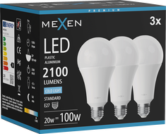 Mexen Nova 3x LED-pirn E27, A70, 20W, Külm - 6500K, 2100 lm - L100-E27-2065-01x03