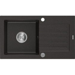 Mexen Pablo zlewozmywak granitowy 1-komorowy z ociekaczem 752 x 436 mm, czarny/złoty metalik, syfon chrom - 6510751010-75