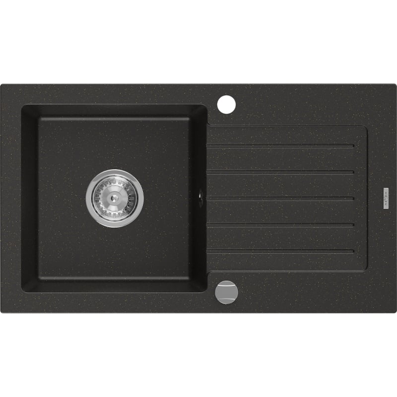 Mexen Pablo granite kitchen sink 1-bowl with drainer 752 x 436 mm, black/gold metallic, chrome siphon - 6510751010-75
