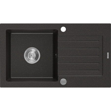 Mexen Pablo évier granitique 1 bac avec égouttoir 752 x 436 mm, noir/or métallisé, siphon chromé - 6510751010-75
