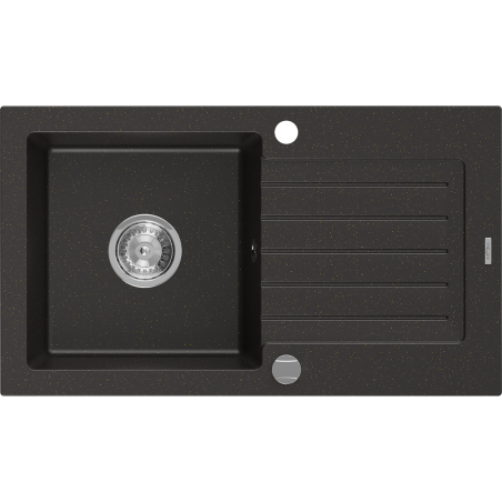 Mexen Pablo granieten gootsteen met 1 bak en afdruiprek 752 x 436 mm, zwart/goud metallic, chroom sifon - 6510751010-75