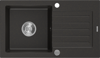 Mexen Pablo lava-loiça de granito de 1 cuba com escorredor 752 x 436 mm, preto/dourado metalizado, sifão cromado