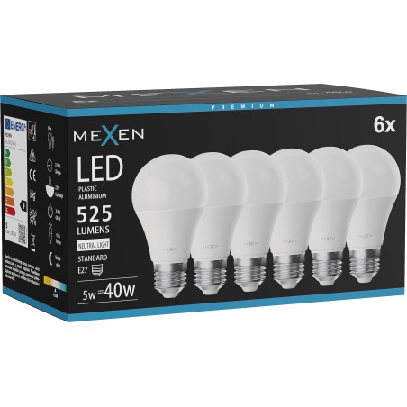Mexen Nova 6x LED-lampa E27, A60, 5W, Neutral - 4000K, 525 lm - L100-E27-0540-01x06