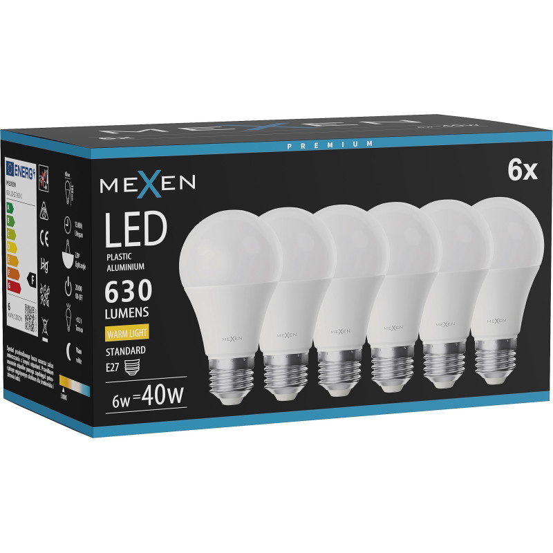 Mexen Nova 6x LED-lampa E27, A60, 6W, Varm - 3000K, 630 lm - L100-E27-0630-01x06
