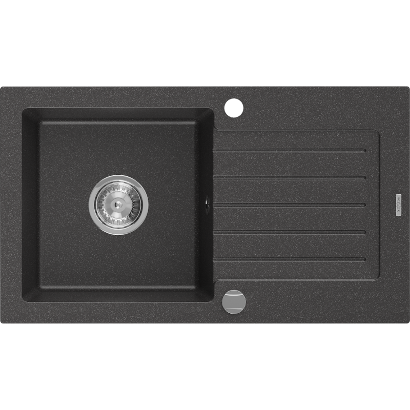 Mexen Pablo granieten gootsteen 1-kamer met afdruiprek 752 x 436 mm, zwart gespikkeld, chroom sifon - 6510751010-76