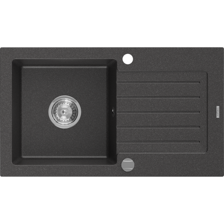 Mexen Pablo granieten gootsteen 1-kamer met afdruiprek 752 x 436 mm, zwart gespikkeld, chroom sifon - 6510751010-76