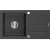Mexen Pablo évier en granit 1 bac avec égouttoir 752 x 436 mm, noir moucheté, siphon chromé - 6510751010-76