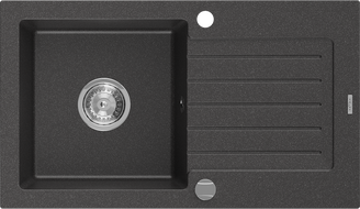 Mexen Pablo évier en granit 1 bac avec égouttoir 752 x 436 mm, noir moucheté, siphon chromé - 6510751010-76