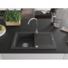 Mexen Pablo Granit-Spüle 1-Becken mit Abtropffläche 752 x 436 mm, schwarz gesprenkelt, Siphon chrom - 6510751010-76